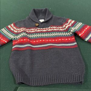 F&F Boy’s navy sweater with red, green, navy and white stripes, Size 7-8